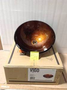 lot 54 image: Russet Handmade Countertop Glass Round Vessel Bathroom Sink &nbspin good condition 