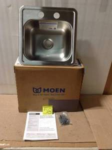 lot 58 image: Moen Gs2245622 2200 Series 15 Drop In Single Basin Stainless Steel Bar Sink &nbspin good condition 