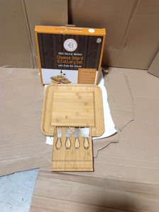 lot 75 image: Belmint MAT-CB2 Bambsi 100% Natural Bamboo Cheese Board & Cutlery Set with Slide-Out Drawer &nbspin good condition 