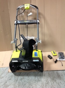 lot 104 image: RYOBI 20 in. 40-Volt Single-Stage Brushless Cordless Electric Snow Blower  Battery and Charger Included in working conditions