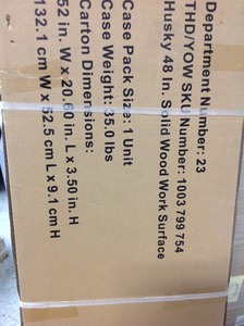 lot 112 image: Husky 1.25 in. H x 48 in. W x 18 in. D Solid Wood Work Surface new