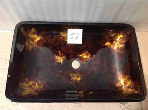 lot 17 image: VIGO 18 RECTANGULAR RUSSET GLASS VESSEL BATHROOM SINK in good condition 