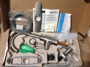 lot 22 image: MOEN 7791SRS Noell Sprayer Kitchen Faucet with Reflex and Soap Dispenser in good condition 