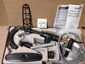 lot 45 image: Noell Single-Handle Pull-Down Sprayer Kitchen Faucet with Reflex, Soap Dispenser and Power Clean in Mediterranean Bronze in good condition 