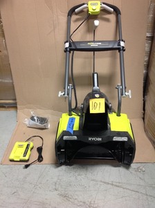 lot 101 image: RYOBI 20 in. 40-Volt Single-Stage Brushless Cordless Electric Snow Blower  Battery and Charger Included in working conditions