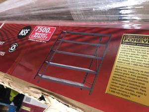 lot 120 image: Husky Black 5-Tier Heavy Duty Welded Steel Garage Storage Shelving Unit (90 in. W x 90 in. H x 24 in. D) in good conditions