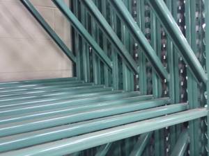qty 13 120 inch tall pallet racking uprights and 10 yellow beams 8 ft x 4 in   - heavy duty - great shape - 42 DEEP