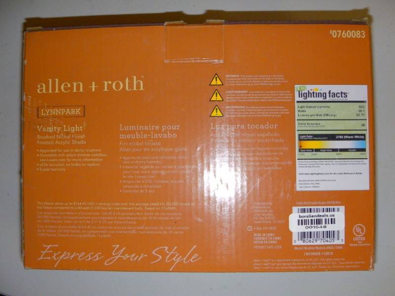 allen  roth Lynnpark 1-Light Nickel ModernContemporary Vanity Light-Open Box
