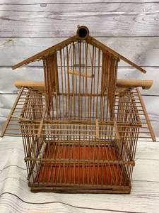 lot 65 image: Vintage Bamboo Bird House 18 Tall