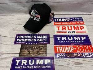 lot 84 image: New Trump Hat & Stickers