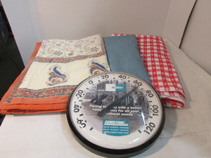 Table Cloth and Outdoor Temperature Gauge Lot