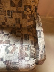 lot 166 image: Fun Upholstered Swivel Recliner with Wooden Base