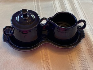 lot 59 image: Navy Blue Fiesta Cream and Sugar Caddy