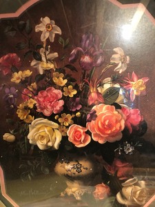 lot 234 image: Gold Framed Oval Floral Print by Albert Williams