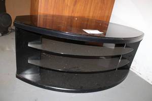 lot 7 image: Glass-Top TV Stand with 2-Glass Shelves