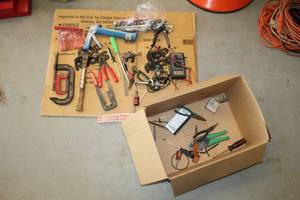 lot 15 image: C-Clamps, Screwdrivers, Pliers, Cutters, Caulk Gun, Hammer, Hardware, BX Tool Kit 2703B