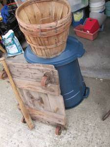 lot 467 image: (2) Baskets, Wood Bat, Rubbermaid T...