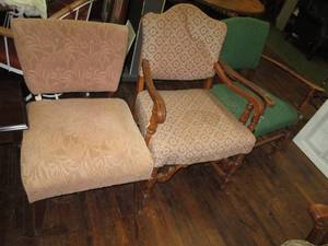 lot 171 image: (3) Vintage Wood Frame Chairs...