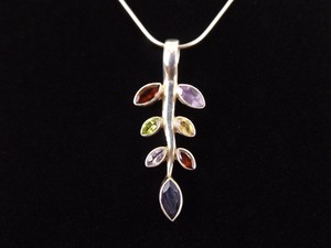 lot 1 image: .925 Sterling Silver Multi Stone Community Pendant Necklace