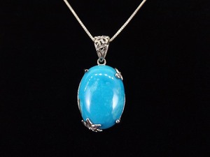 lot 4 image: .925 Sterling Silver Turquoise Cabochon Pendant Necklace
