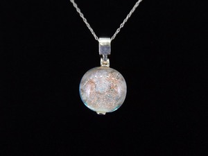 lot 9 image: .925 Sterling Silver Ocean Blue and Pink Dichroic Glass Cabochon Pendant Necklace