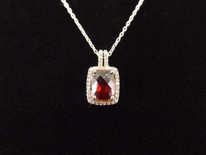 lot 12 image: .925 Sterling Silver Faceted Garnett Crystal Pendant Necklace