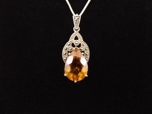 lot 17 image: .925 Sterling Silver Art Nouveau Pear Cut Citrine Pendant Necklace