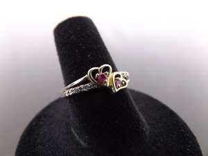 lot 60 image: .925 Sterling Silver Ruby Crystal Heart Ring Size 7.5