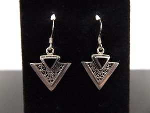 lot 88 image: .925 Sterling Silver Inlayed Black Onyx Tribal Dangle Hook Earrings