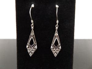 lot 90 image: .925 Sterling Silver Inlayed Black Onyx Tribal Dangle Hook Earrings