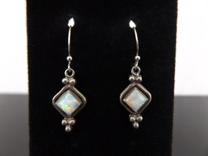 lot 94 image: .925 Sterling Silver Opal Square Cabochon Dangle Hook Earrings
