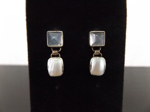 lot 95 image: .925 Sterling Silver Moonstone and Mother of Pearl Dangle Post Earrings
