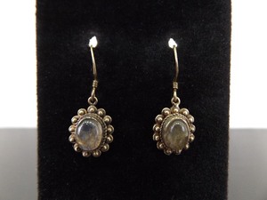 lot 96 image: .925 Sterling Silver Moonstone Cabochon Dangle Hook Earrings