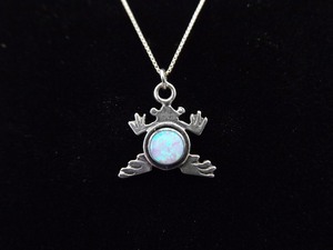 lot 8 image: .925 Sterling Silver Opal Cabochon Sacred Frog Pendant Necklace