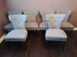 lot 14 image: Six Upholstered Gray Dining Chairs