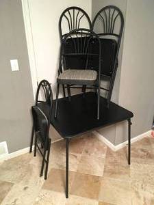 lot 101 image: Black Folding Card Table & Four Folding Chairs