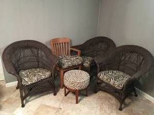 lot 106 image: Three Wicker Chairs and a Chair and Stool