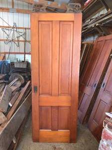 lot 114 image: Solid Wood Pocket Door Set with Vintage Rollers