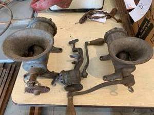 lot 156 image: 1 Vintage food Grinder and 2 Vintage Enterprise Meat Grinders