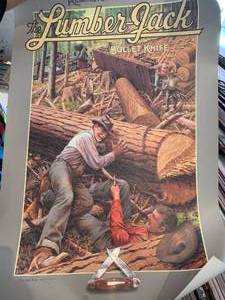 lot 160 image: REMINGTON BULLET KNIFE POSTER THE LUMBERJACK  30x20 , ISSUED IN 1997