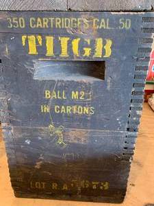 lot 171 image: Vintage Wooden Ammo Box 9 x 15 x 9 and Wooden Ice Container