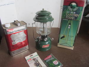 lot 69 image: Coleman lantern, stand, Fuel