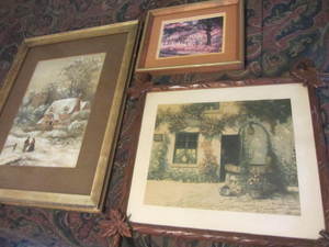 Three prints vintage frame with we...