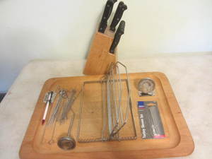 Wood meat cutting board, knife set,...