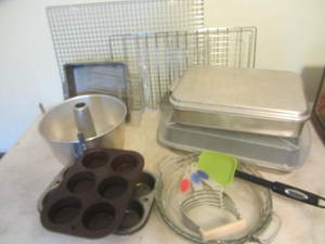 Cake pans with 9x13, 8x8, angel...