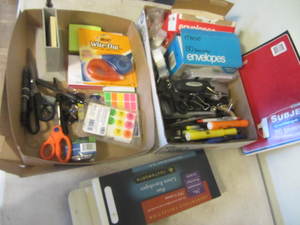 Office with envelopes, staples, sci...
