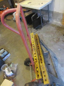 Hand truck, saw horses...
