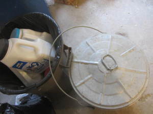 Galvanized 10 gallon can, sidewalk ...