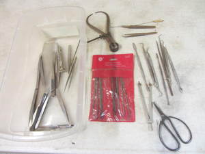 Dental tools, variety of tweezers. ...