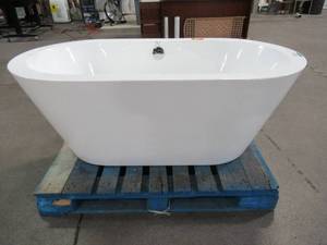 lot 221 image: Akdy 59 in. Acrylic Double Ended Flatbottom Non-Whirlpool Bathtub in Glossy White BT0124